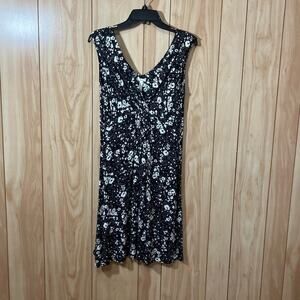 Soma Black Floral V-Neck Sleeveless A-line Midi Women Jersey Dress L